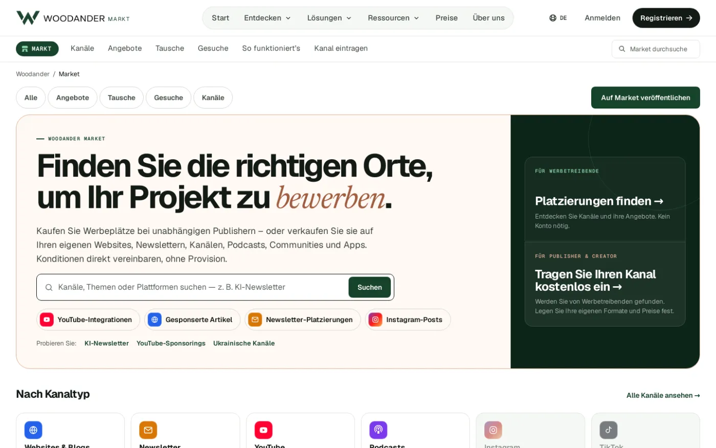 Der Woodander Market mit Werbeplätzen zum Verkauf