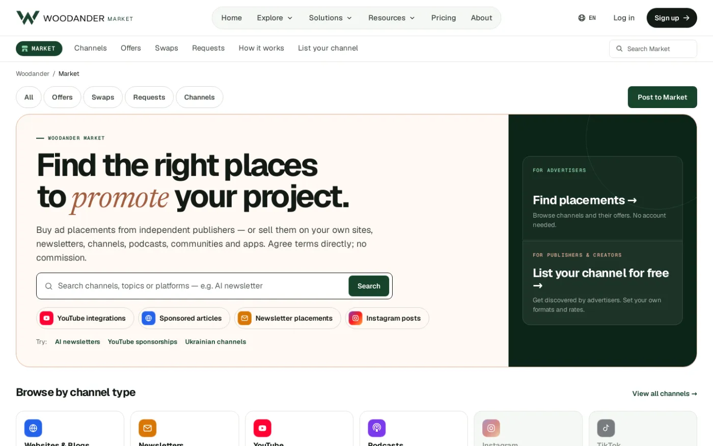 The Woodander Market with ad placements for sale