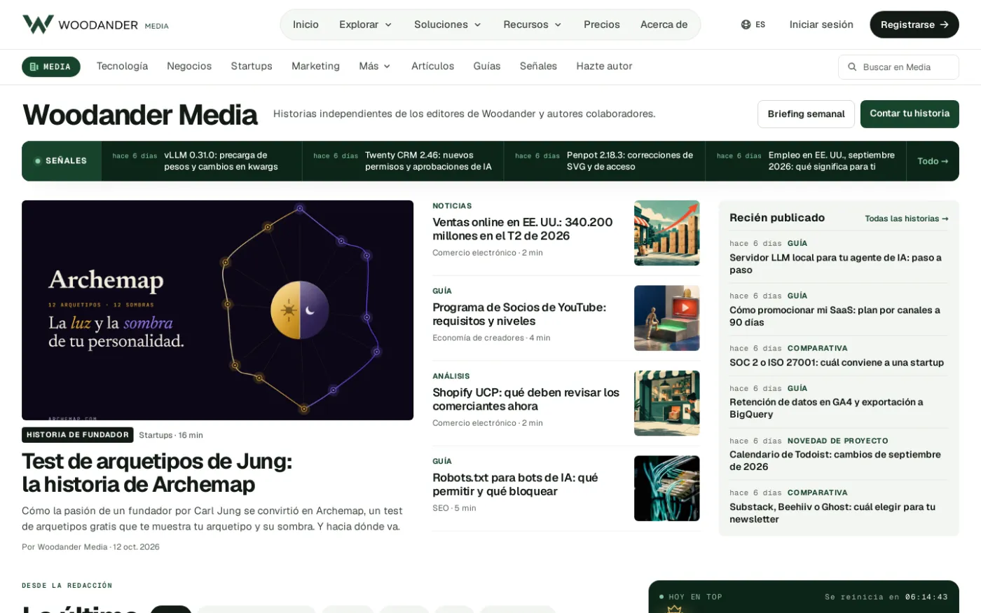 La portada de Woodander Media con las últimas historias